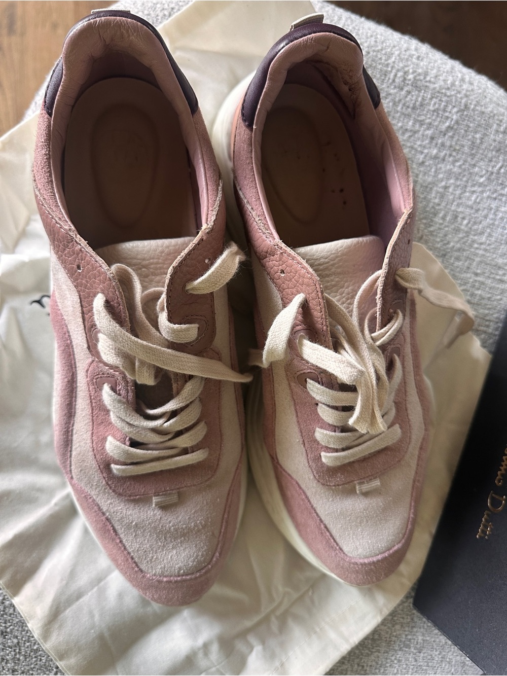 Massimo Dutti Pink and Cream Suede Lace-Up Sneakers